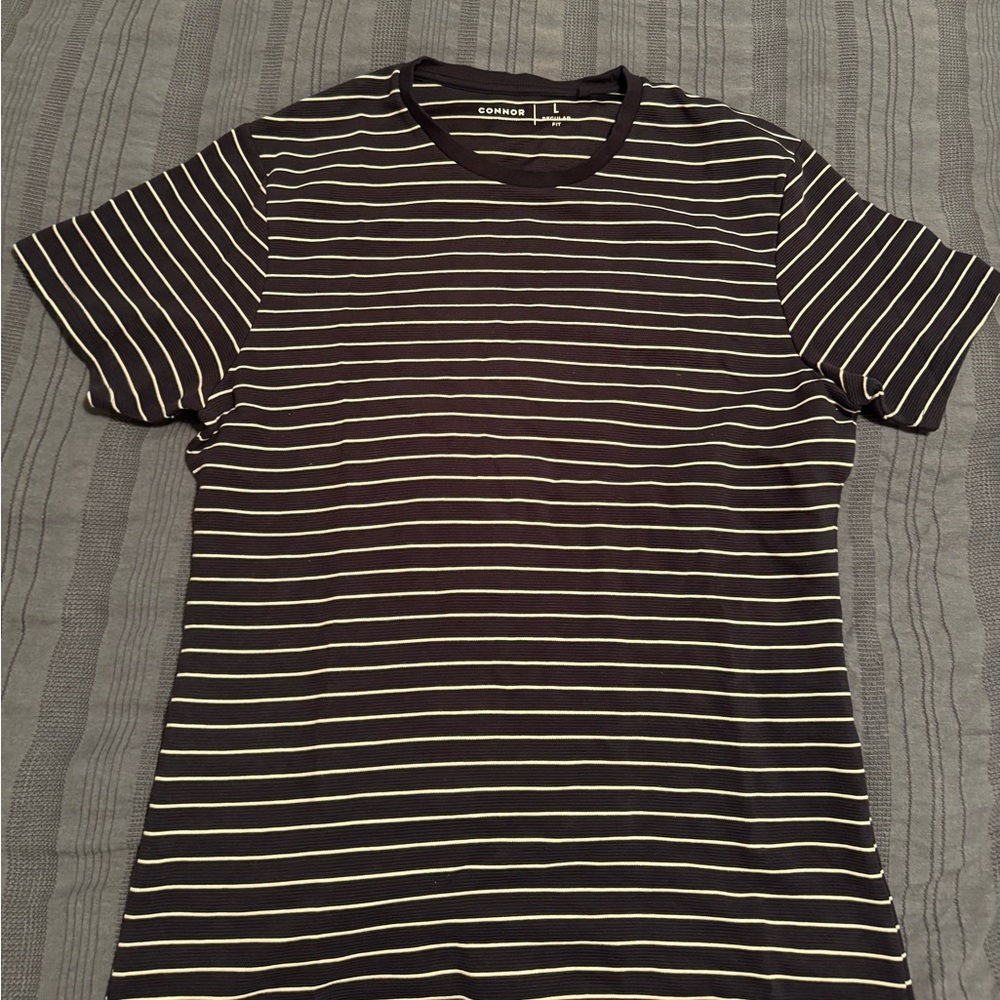 CONNOR Navy and White Striped Men's Sweater Short Sleeve Shirt